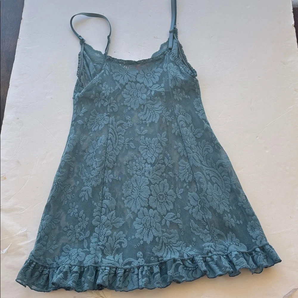 Y2K Victoria’s Secret Lace Mini Dress Naked Blue Bridal Slip L Chamise Teddy Hot - Picture 4 of 17